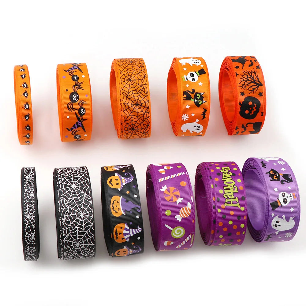 5Y/lot  Halloween Theme Grosgrain Ribbon Pumpkin Ghost 25/10mmPrinted Ribbon Holiday Decorations Materials Home Textile Ribbon