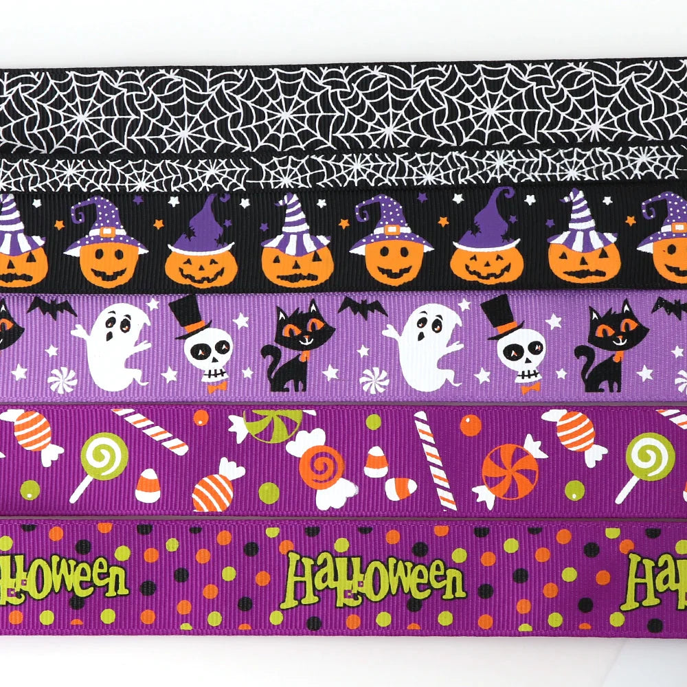 5Y/lot  Halloween Theme Grosgrain Ribbon Pumpkin Ghost 25/10mmPrinted Ribbon Holiday Decorations Materials Home Textile Ribbon