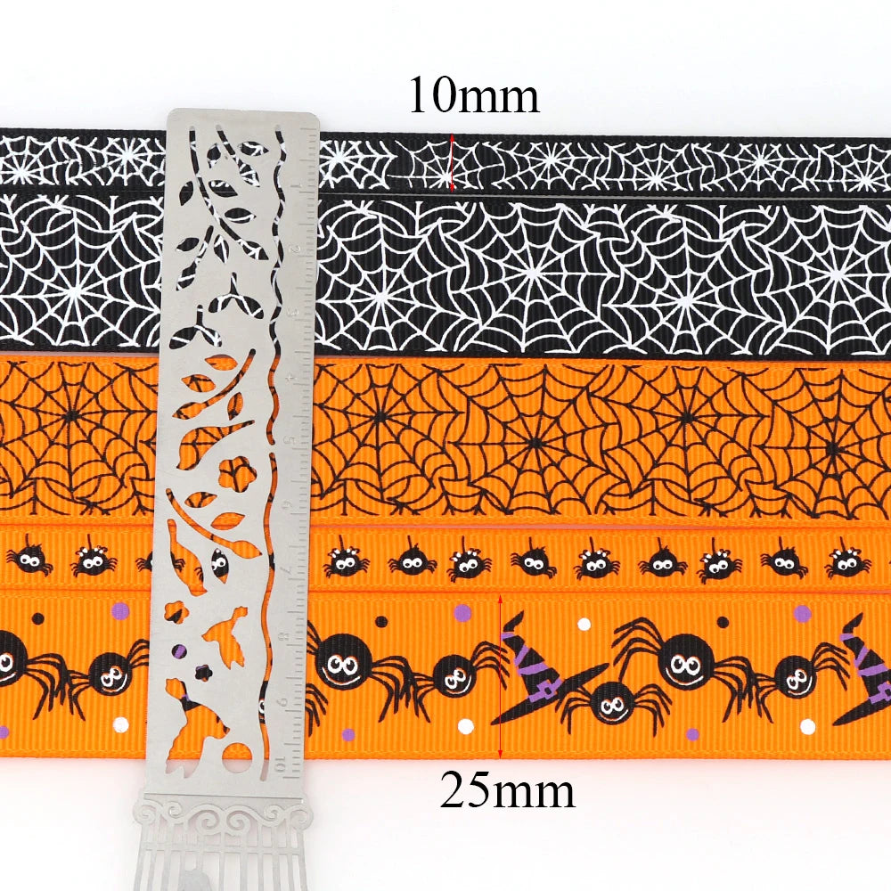 5Y/lot  Halloween Theme Grosgrain Ribbon Pumpkin Ghost 25/10mmPrinted Ribbon Holiday Decorations Materials Home Textile Ribbon