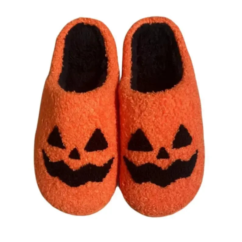 Halloween Pumpkin Slipper Ghost Funny Face Flat Indoor House Shoes Soft Plush Cozy for Women Men Horror Movie Halloween Gifts