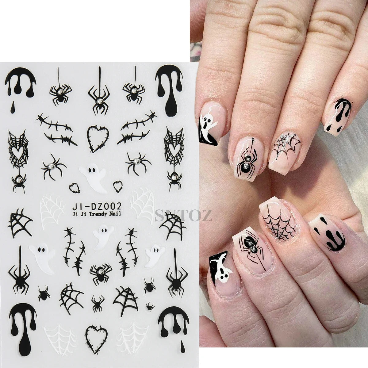 5D Embossed Ghost Nail Art Stickers Halloween Cartoon Pumpkin Skull Nail Decals Spider Web Daisy Sliders For Manicure NTJI-5D131