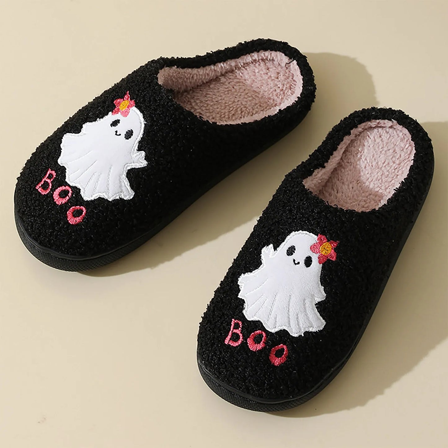 New Slippers for Women Halloween Cute Ghost Boo Print Cotton Warm Fluffy Slippers Home Platform Plush No-slip Women Home Slipper