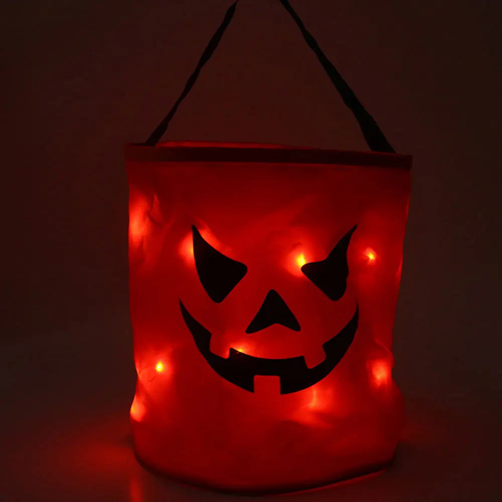 LED Light Halloween Trick or Treat Bucket Pumpkin Candy Bags Collapsible Halloween Basket for Thanksgiving Party Gift Basket