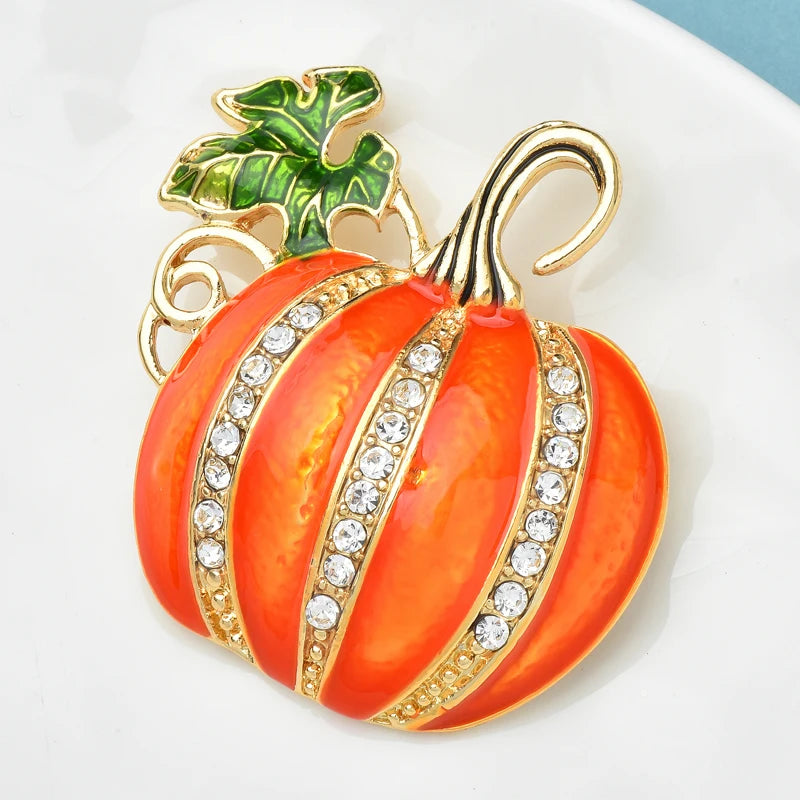 Wuli&baby Enamel Pumpkin Brooches For Women Classic Rhinestone Halloween Brooch Pin Gifts