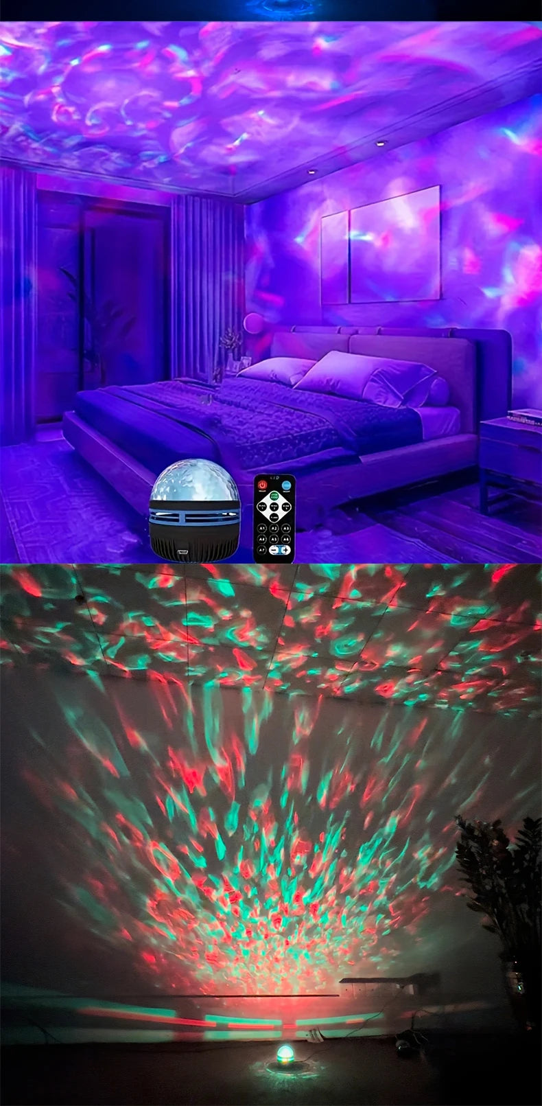 Water Ripple LED Projection Lamp With 7 Modes - Remote Controlled, Perfect For Christmas, Halloween, Ideal Festival Gift