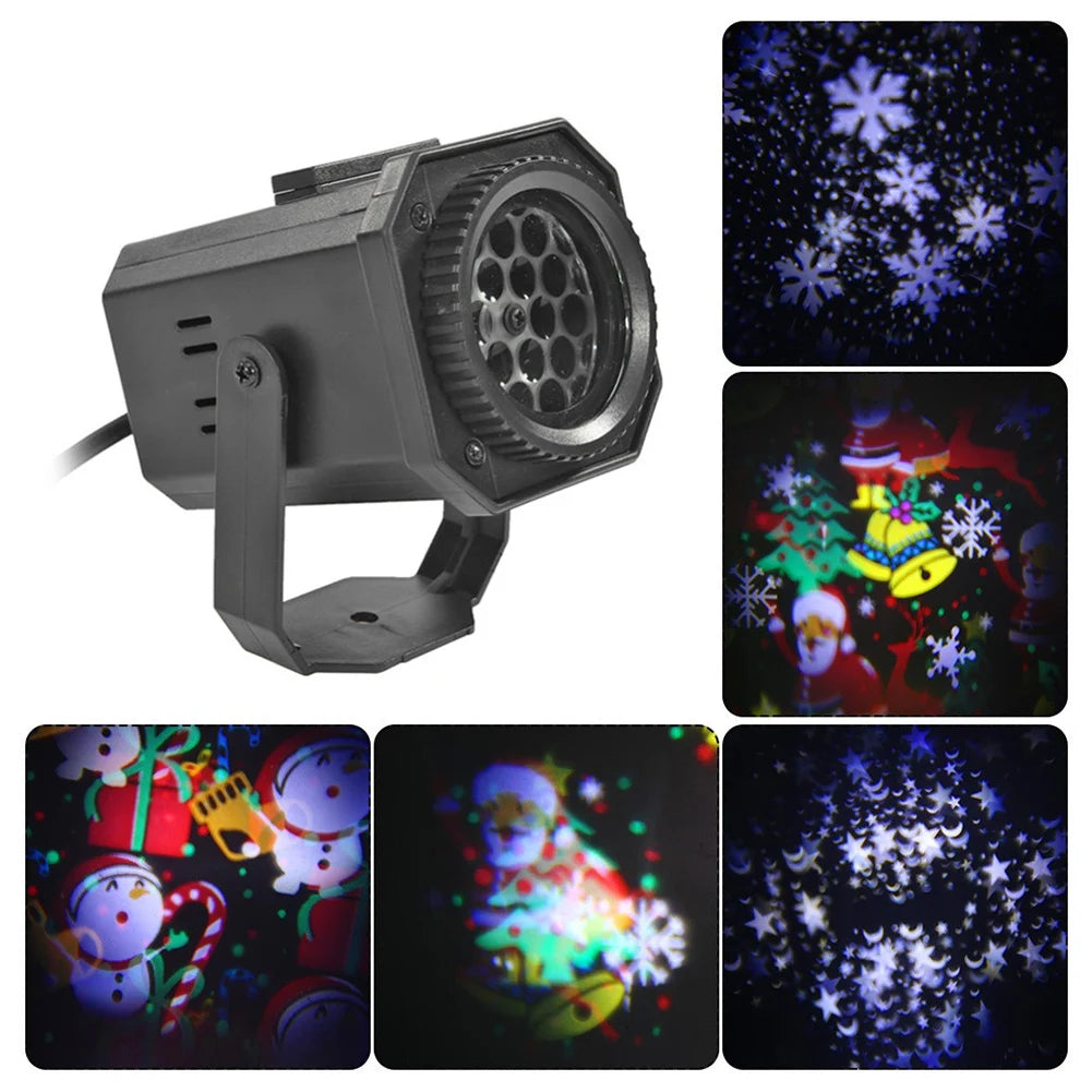 8W LED Snowflake Lamp Halloween Christmas Party Projector Light Pattern Laser Stage Light with 4 Pattern Cards US/EU/AU/UK Plug