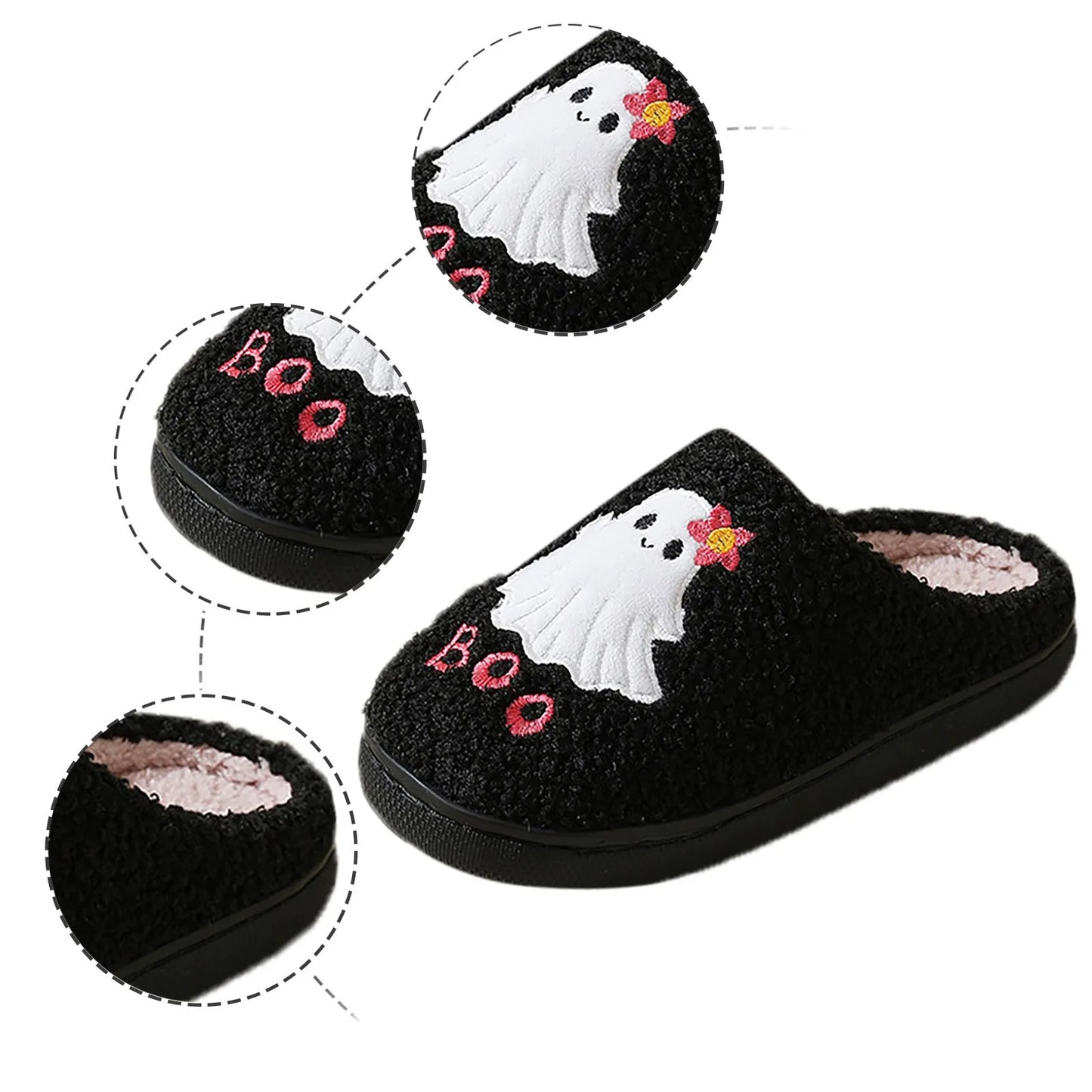 New Slippers for Women Halloween Cute Ghost Boo Print Cotton Warm Fluffy Slippers Home Platform Plush No-slip Women Home Slipper