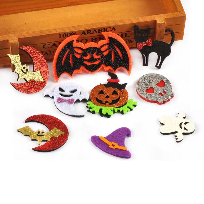 10Pcs 4-9cm Cartoon Ghost/Bat/Spider/Pumpkin Felt Fabric Halloween Patches Appliques For Sewing Supplies Clothes DIY Decor C4133