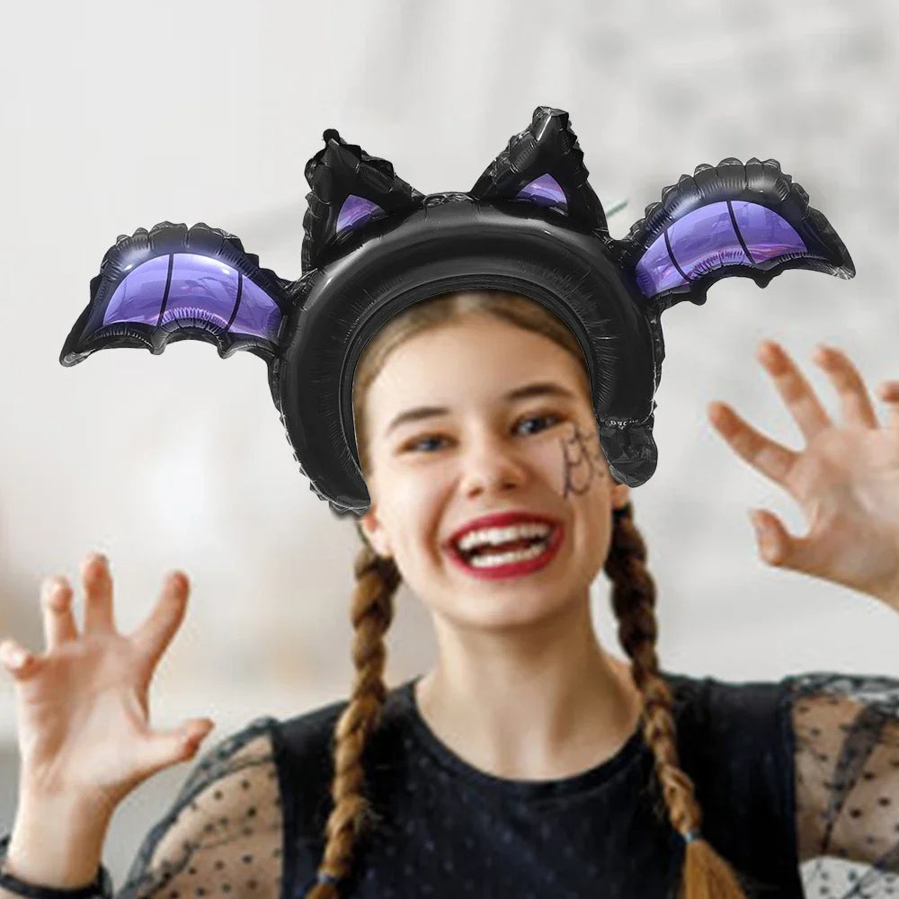 30-5Pcs Cartoon Halloween Balloon Headbands Bat Pumpkin Tiara Balloon Toy Kids Birthday Halloween Party Decoration Photo Props