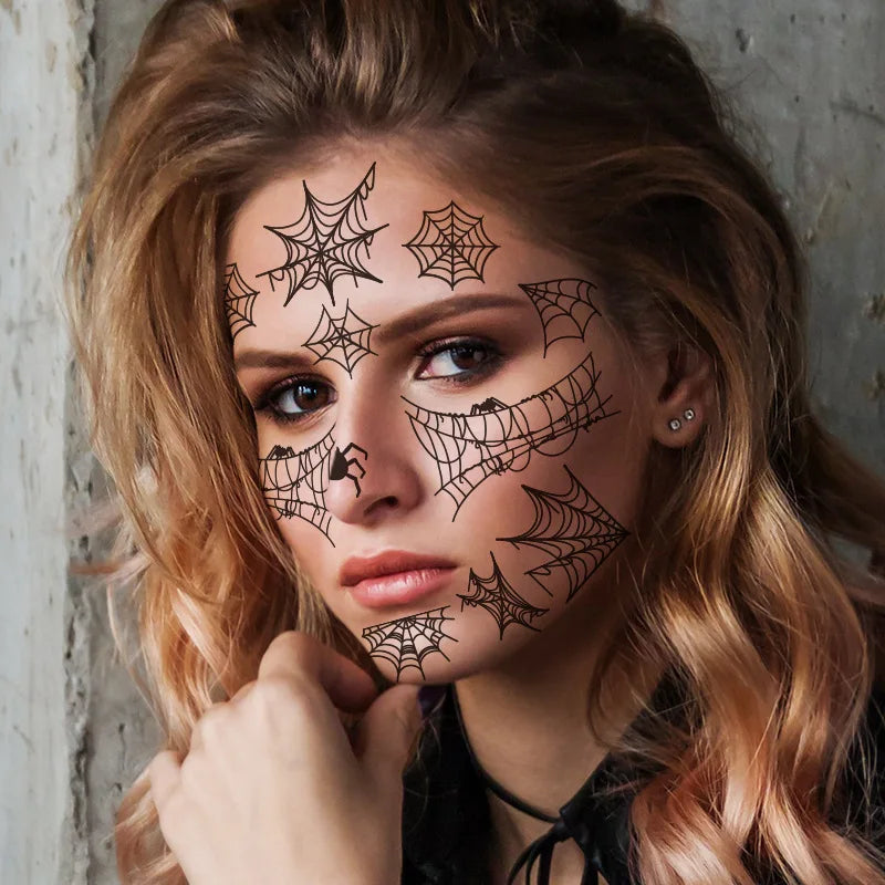 Spider Web Face Tattoo Stickers Black Style Body Makeup Waterproof Temporary Tattoos for Halloween Fake Tattoo