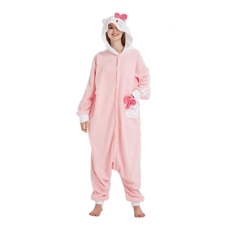 Hello Kitty Onesie Cartoon Cosplay Costume for Women Pajamas One-Piece Pijamas Halloween Kigurumi Christmas Full Body Clothes