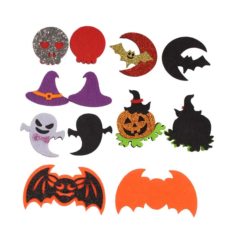 10Pcs 4-9cm Cartoon Ghost/Bat/Spider/Pumpkin Felt Fabric Halloween Patches Appliques For Sewing Supplies Clothes DIY Decor C4133