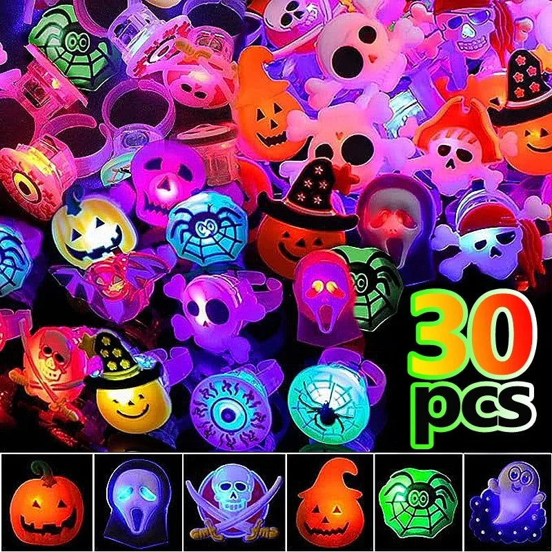 Halloween LED Flashing Light Ring Horror Pumpkin Ghost Spider Glow Finger Rings for Kids Trick Party Cosplay Supplies Party Gift