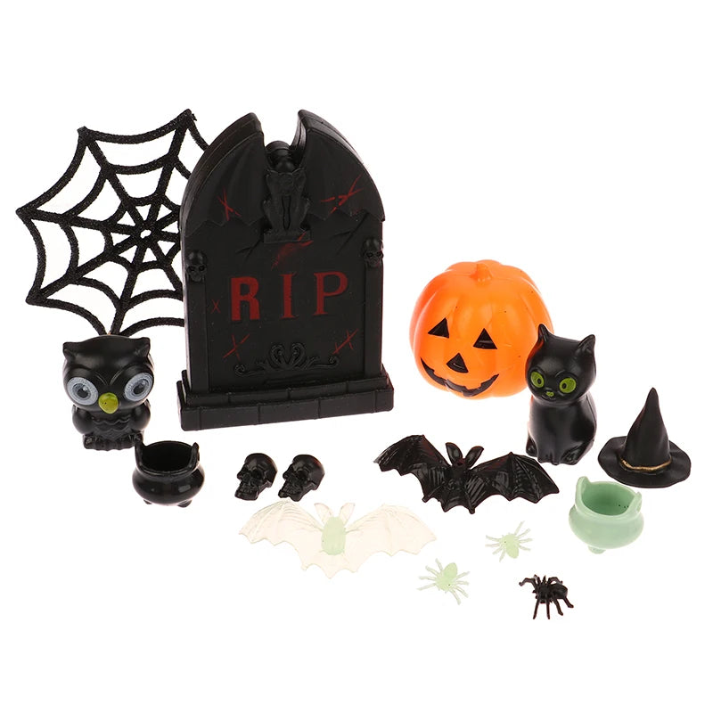 1Set Doll House Halloween witch hat/Boiler jar Pumpkin Plastic mini decoration DIY Ghost Festival toy Holiday Party Horror Prop