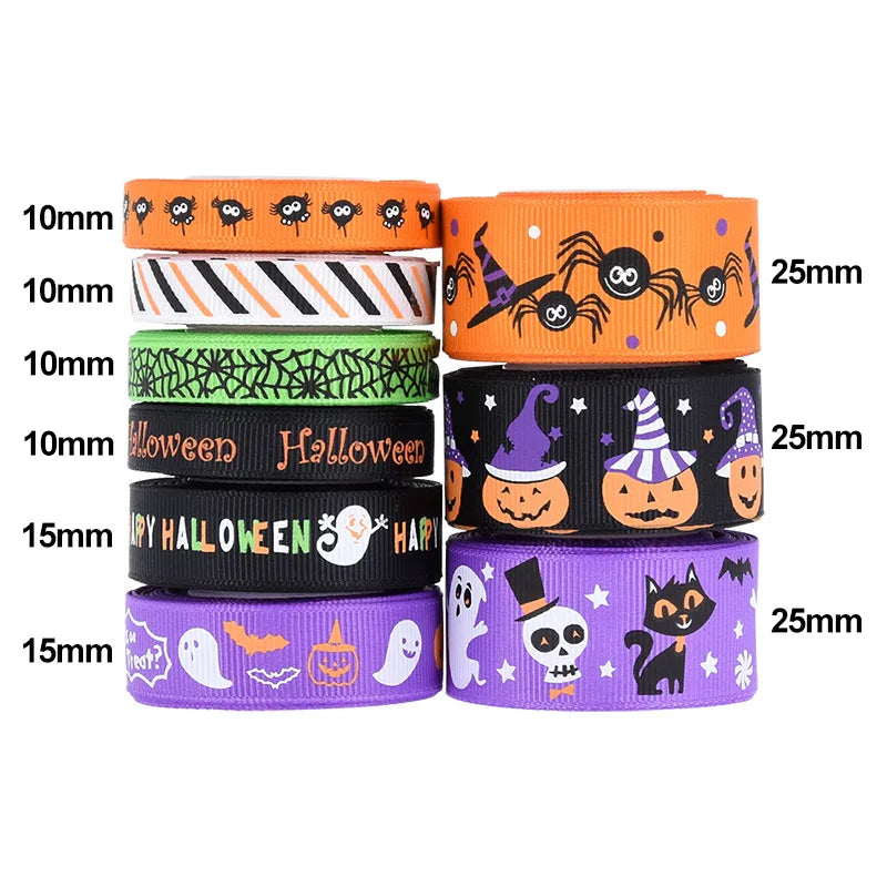 10Yards Halloween Satin Ribbon Pumpkin Ghost Bat Printed Ribbon Trick or Treat  For Gift Wrapping Decor Halloween Party Supplies