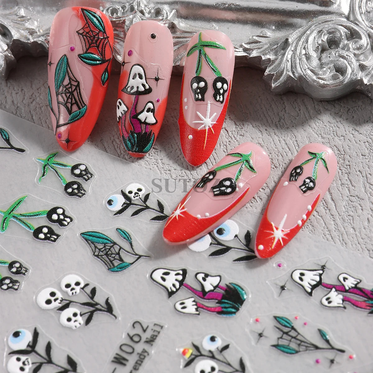 5D Embossed Ghost Nail Art Stickers Halloween Cartoon Pumpkin Skull Nail Decals Spider Web Daisy Sliders For Manicure NTJI-5D131