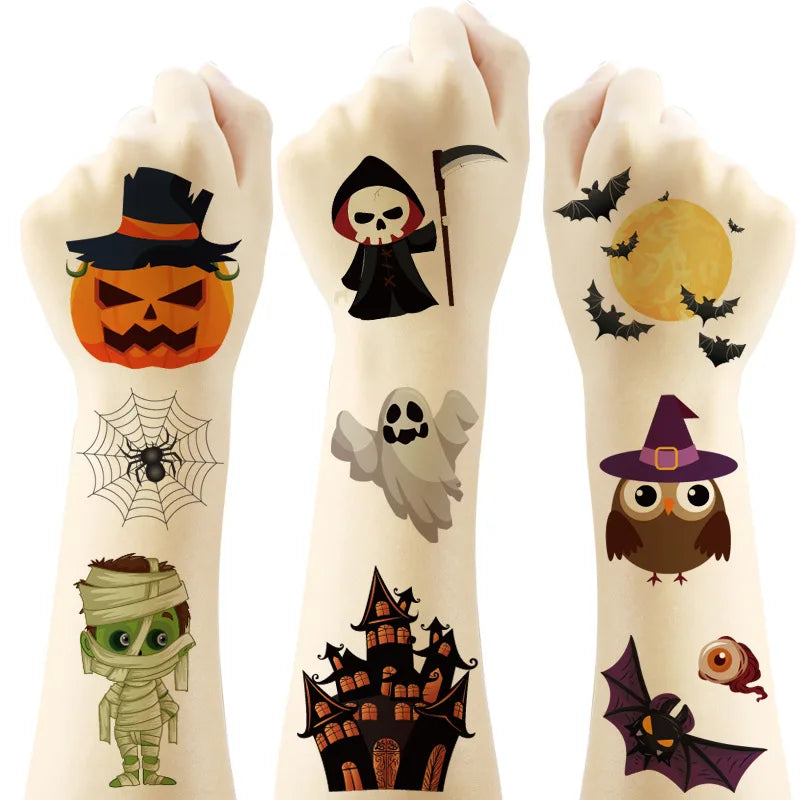 20Pcs/set Halloween Temporary Tattoo Stickers Pumpkin Bat Candy Ghost Fake Tattoos Stickers Waterproof Funny For Kids Gift