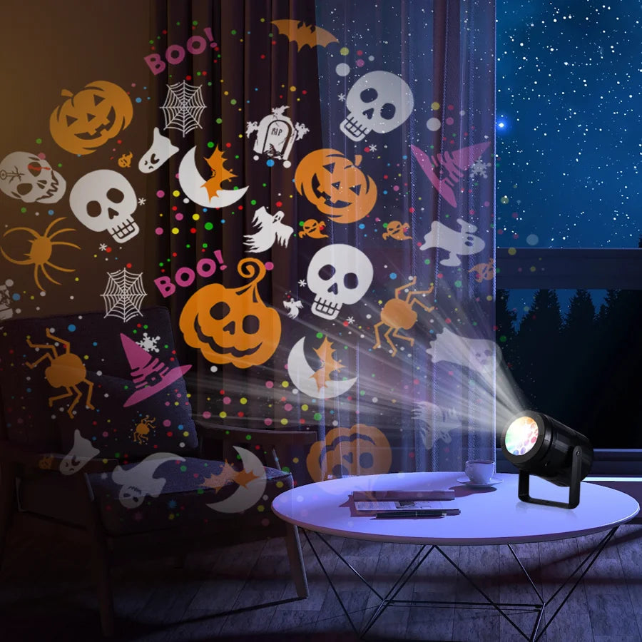 Halloween Projector Night Light Pumpkin Bat Ghost Dynamic Pattens USB Power Fairy Lamp for Bedroom Room Party Indoor Decor Light