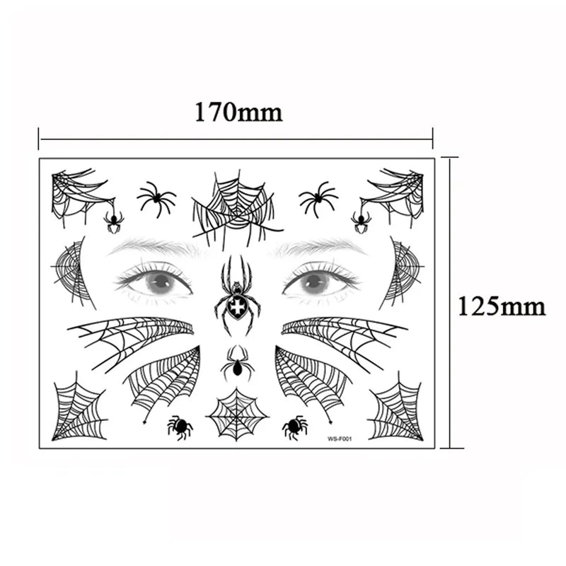 Spider Web Face Tattoo Stickers Black Style Body Makeup Waterproof Temporary Tattoos for Halloween Fake Tattoo