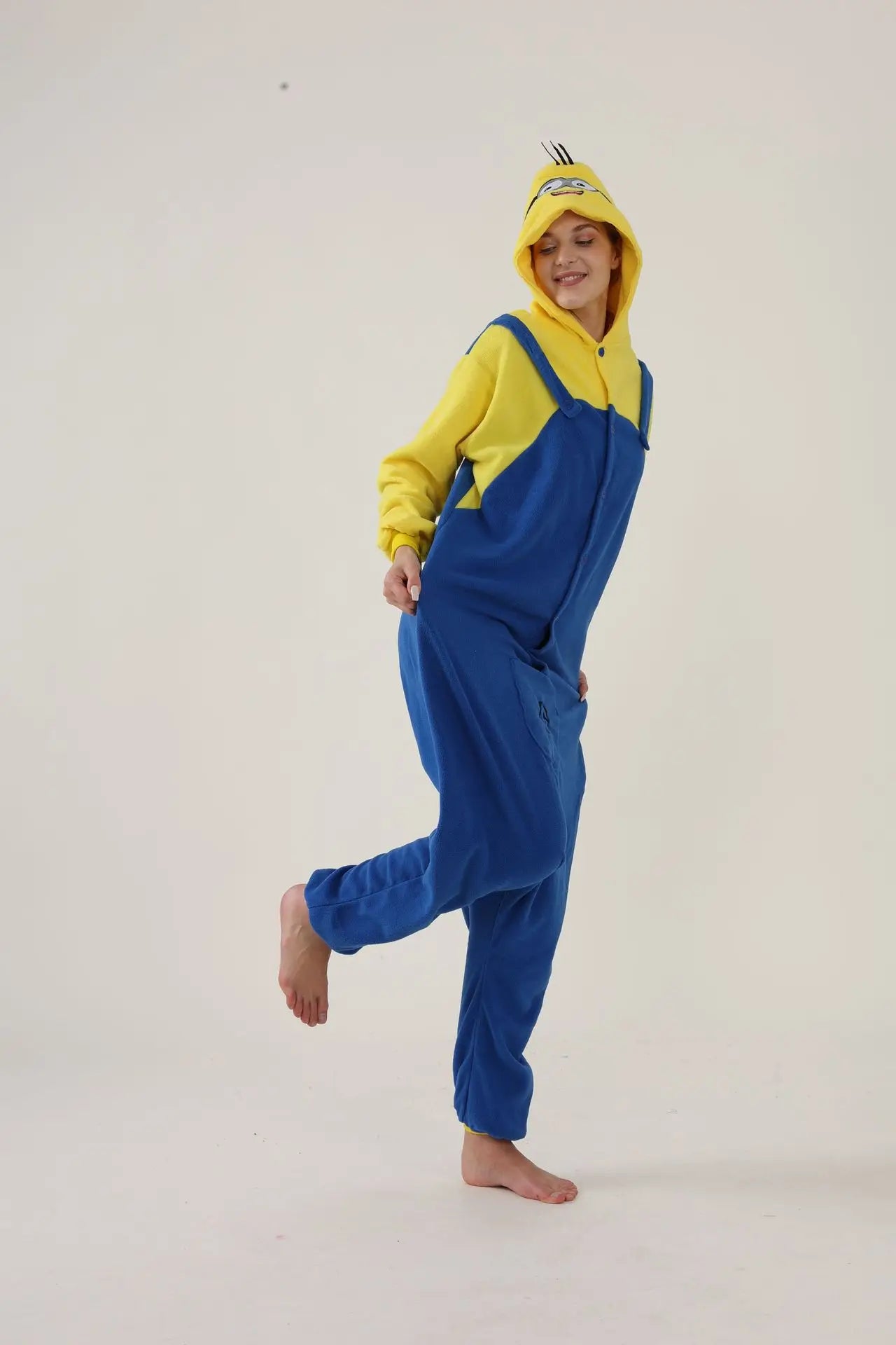 Anime Cartoon Jumpsuit Minions Fleece Pajamas Adult Home Clothes Halloween Costume Dress Up Party Clothing Surprise Gift