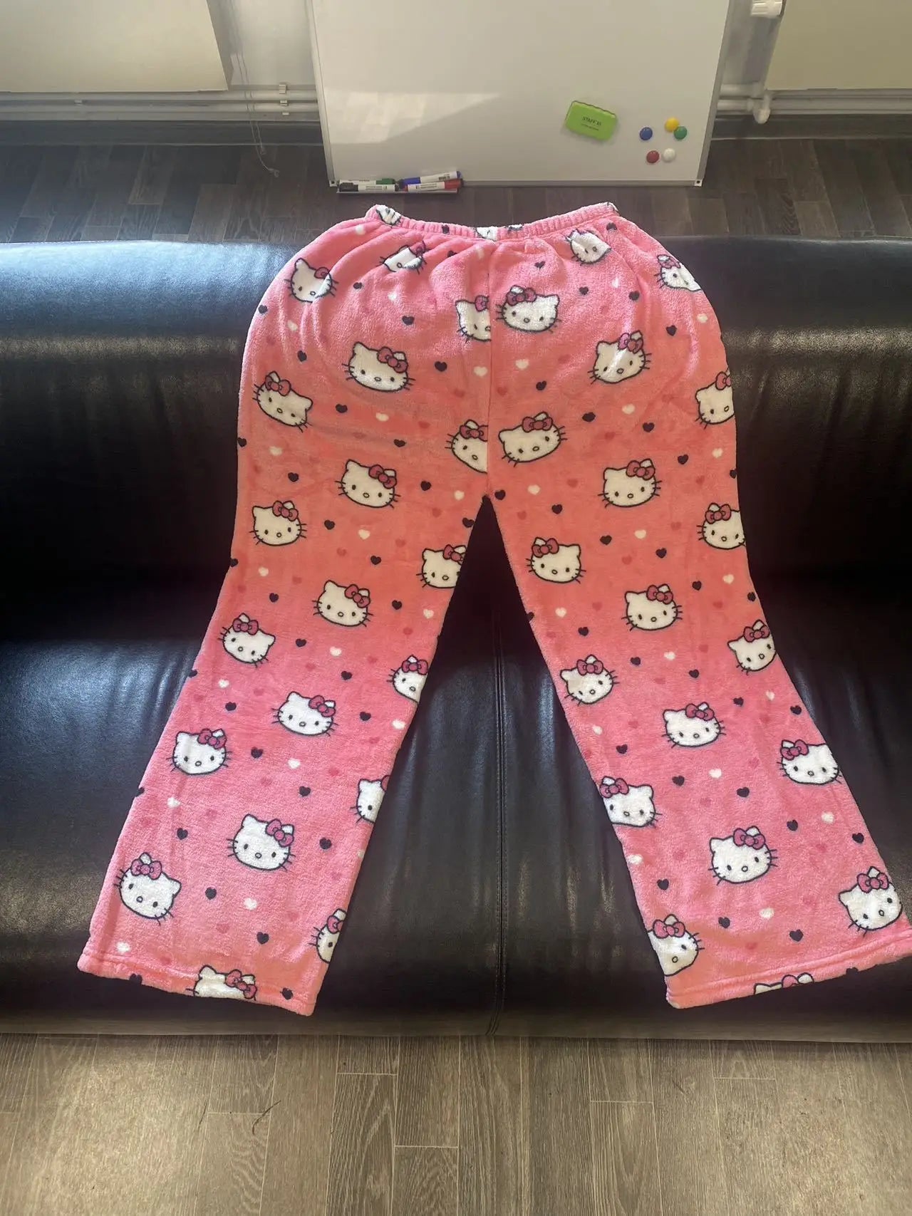 Halloween Cartoon Hello Kitty Women's Plush Pajamas Pants Anime Sanrio Halloween Cosplay Pants Plush Insulation Casual Home Wear