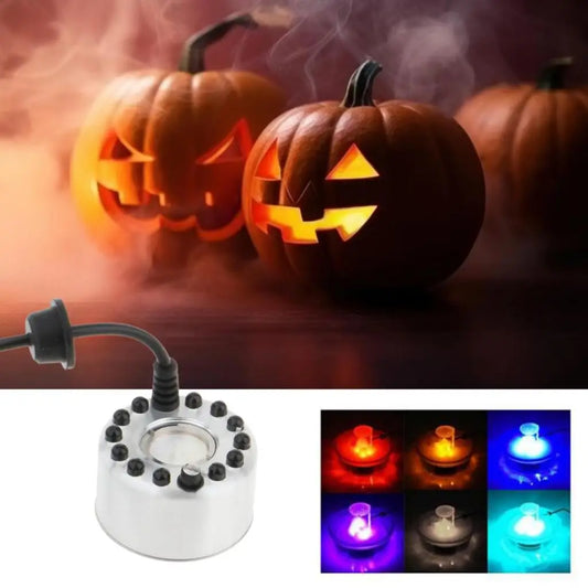 Halloween Mist Maker Fogger LED Pumpkin Light Water Fountain Pond Fog Machine Atomizer for Halloween Christmas Party Decoration