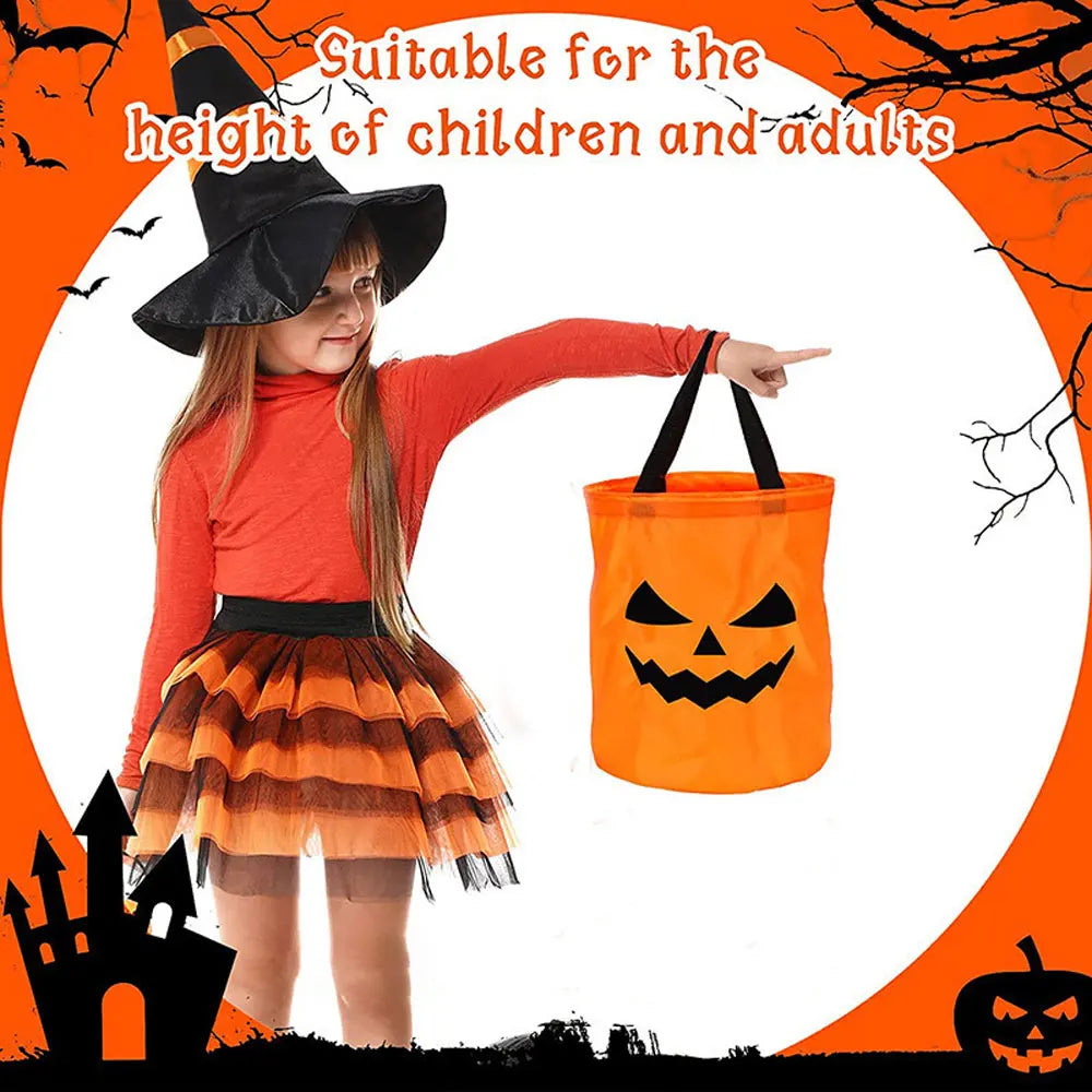 LED Light Halloween Trick or Treat Bucket Pumpkin Candy Bags Collapsible Halloween Basket for Thanksgiving Party Gift Basket