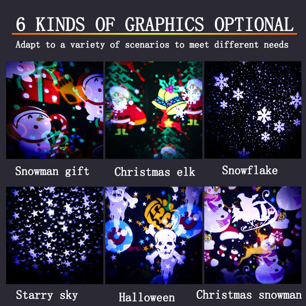 8W LED Snowflake Lamp Halloween Christmas Party Projector Light Pattern Laser Stage Light with 4 Pattern Cards US/EU/AU/UK Plug