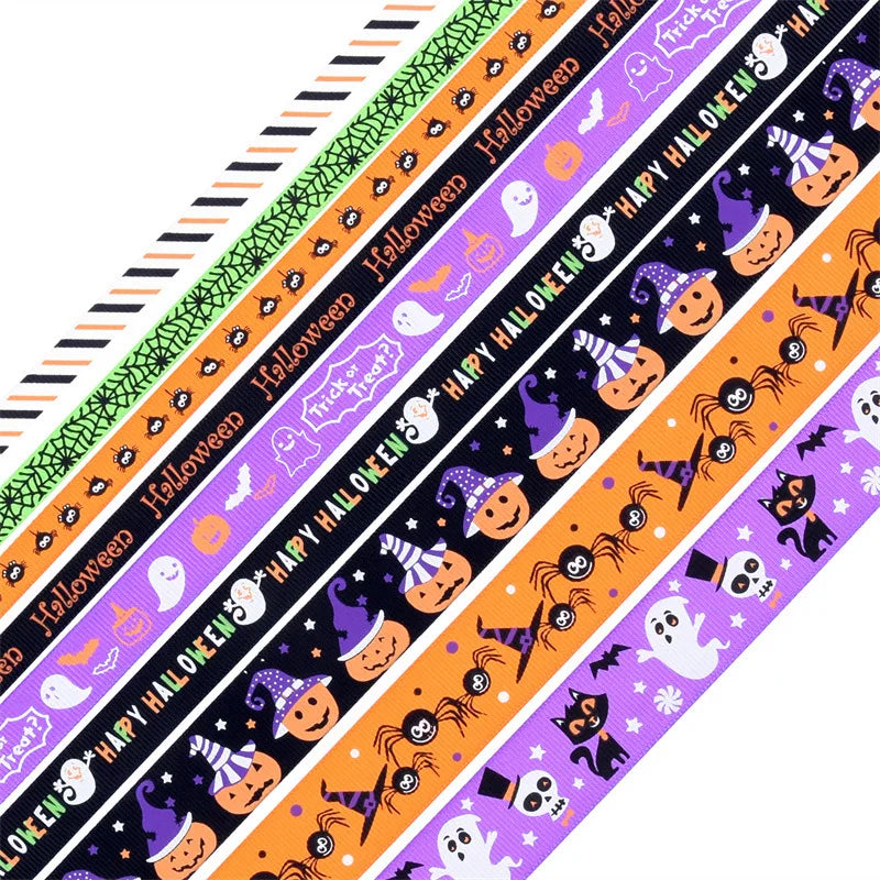 10Yards Halloween Satin Ribbon Pumpkin Ghost Bat Printed Ribbon Trick or Treat  For Gift Wrapping Decor Halloween Party Supplies