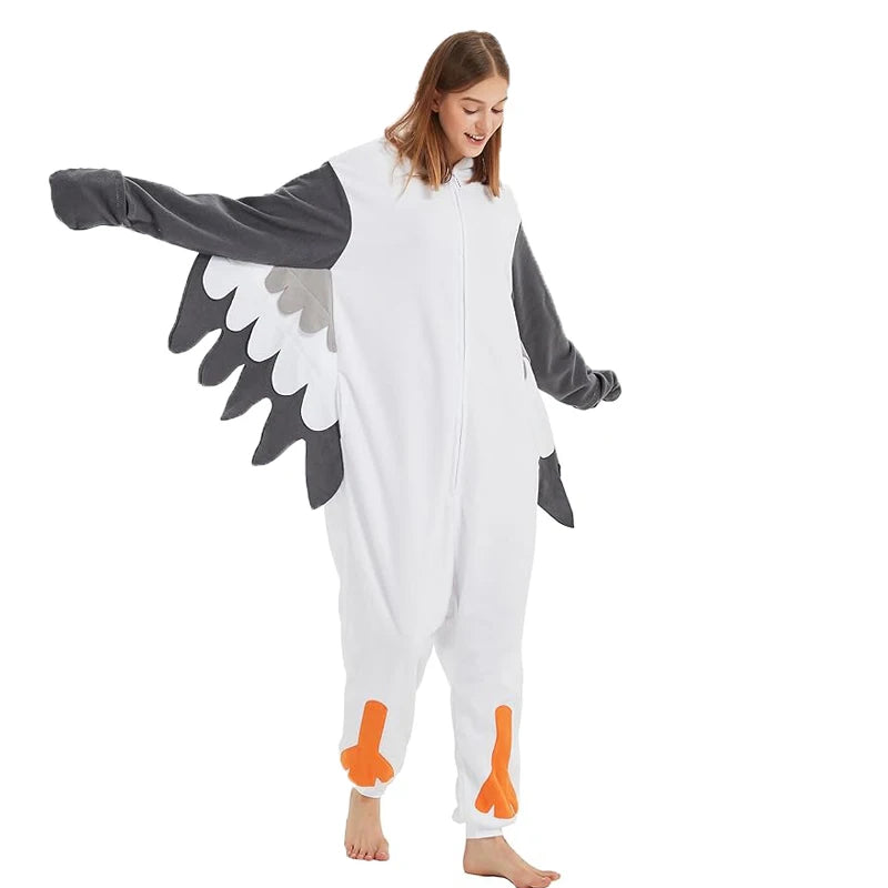 Adult Seagull Zipper Animal Kigurumi wool one-piece pajamas party cartoon costumes Halloween party Cosplay one-piece pajamas