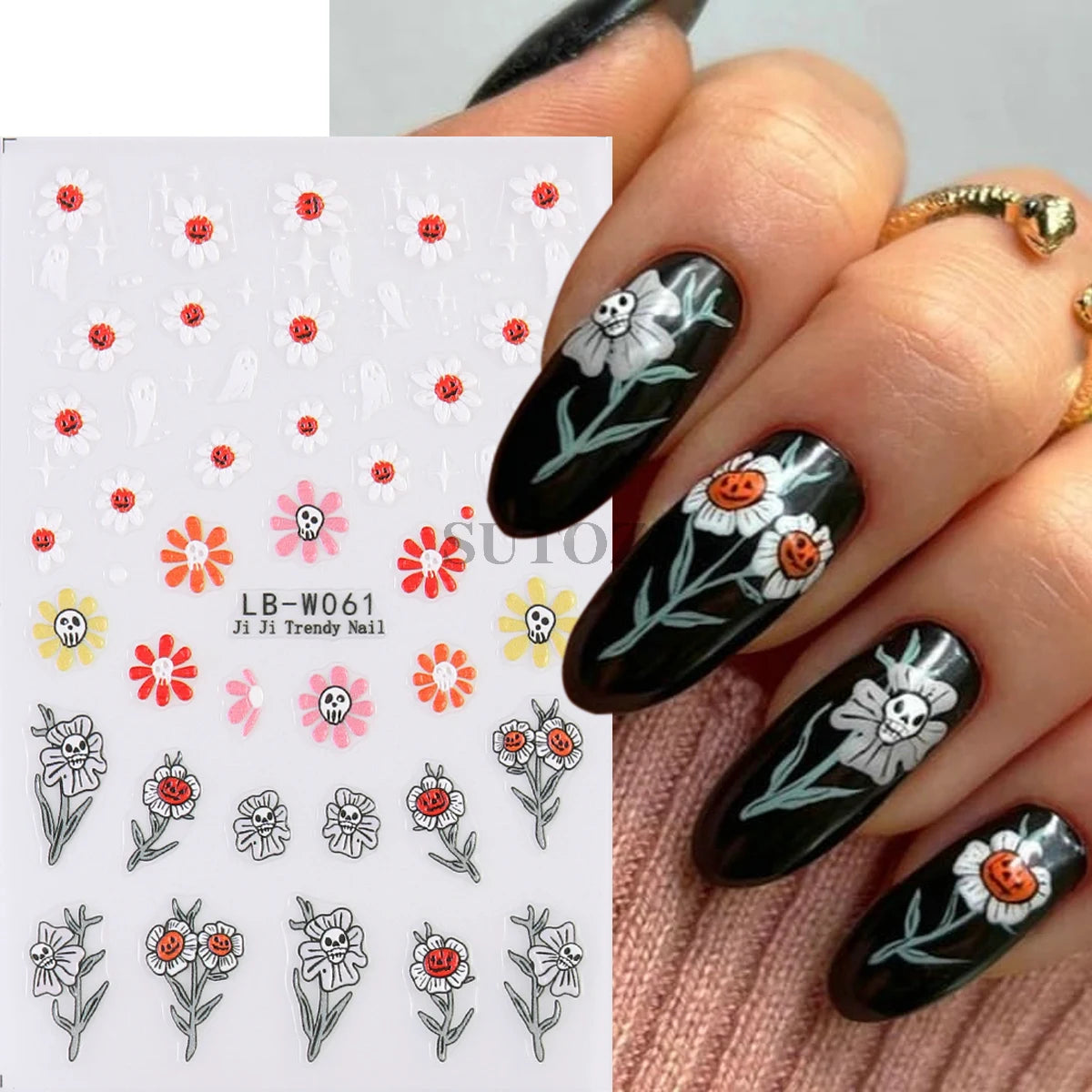 5D Embossed Ghost Nail Art Stickers Halloween Cartoon Pumpkin Skull Nail Decals Spider Web Daisy Sliders For Manicure NTJI-5D131