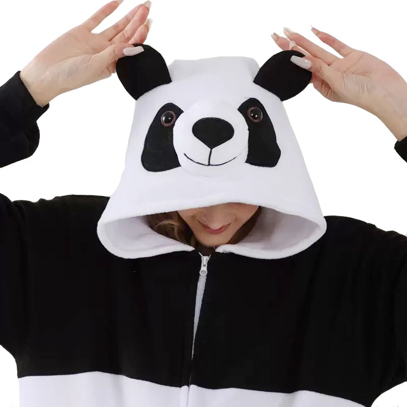 3D Panda Cosplay Costume Ziper Women Onesie Pajamas for Halloween Outfits Animal Kigurumi Full Body Pijama Anime Homewear