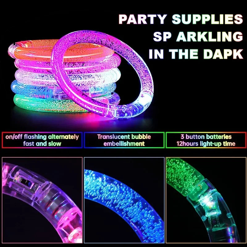 1/20PCS LED Glow Bracelets with Battery Creative Kids Flashing Light Up Toys Neon Glowing Bangle Luminous Wristband Party Supply