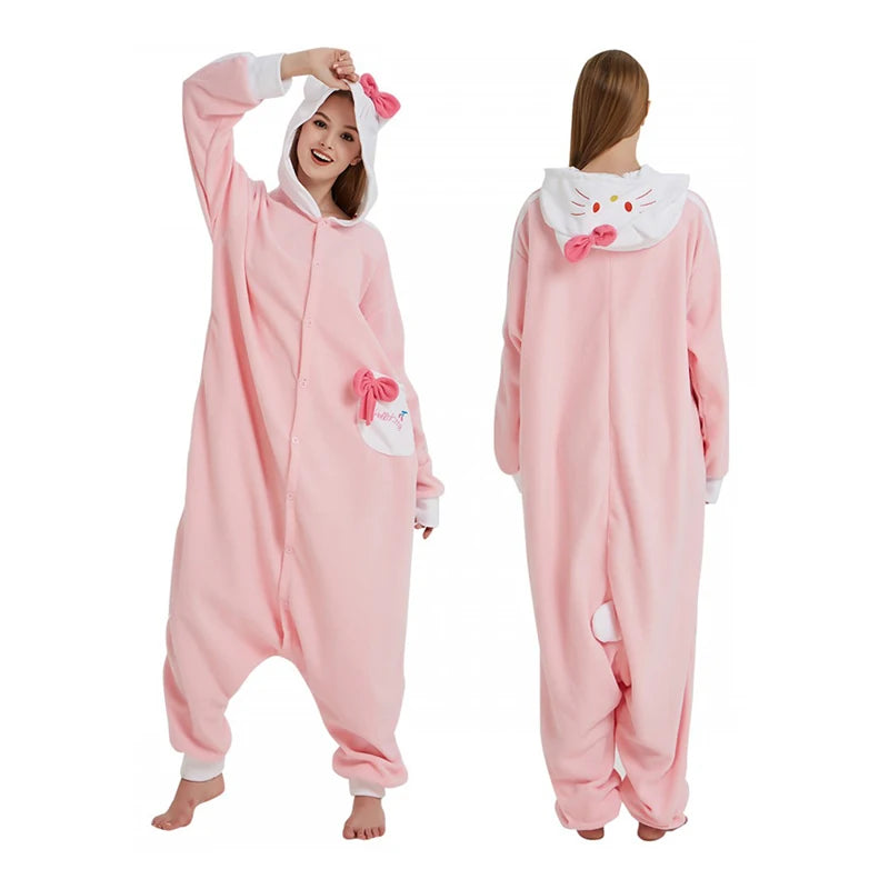 Hello Kitty Onesie Cartoon Cosplay Costume for Women Pajamas One-Piece Pijamas Halloween Kigurumi Christmas Full Body Clothes