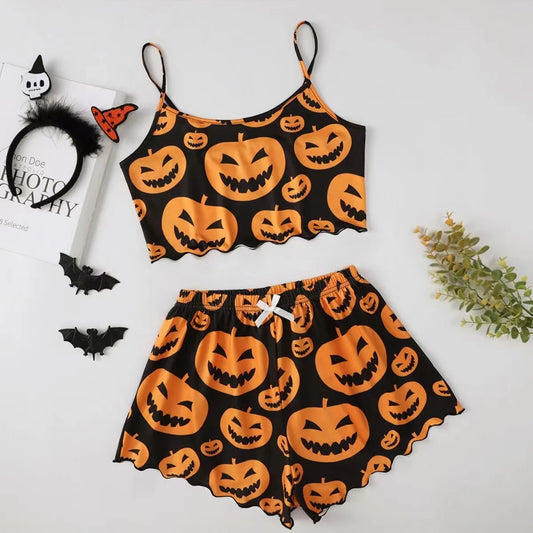 Hot Halloween Women'S Pajamas Sets Summer New Short Sleeve Tops Shorts Pants 2 Piece Set Woman Home Suit Night Wear Sleepwear