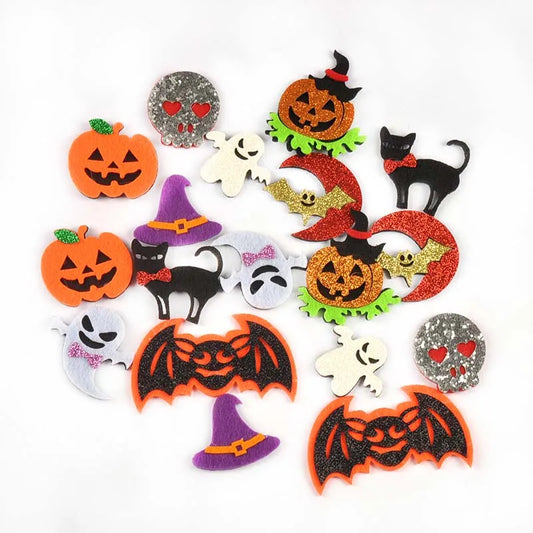 10Pcs 4-9cm Cartoon Ghost/Bat/Spider/Pumpkin Felt Fabric Halloween Patches Appliques For Sewing Supplies Clothes DIY Decor C4133