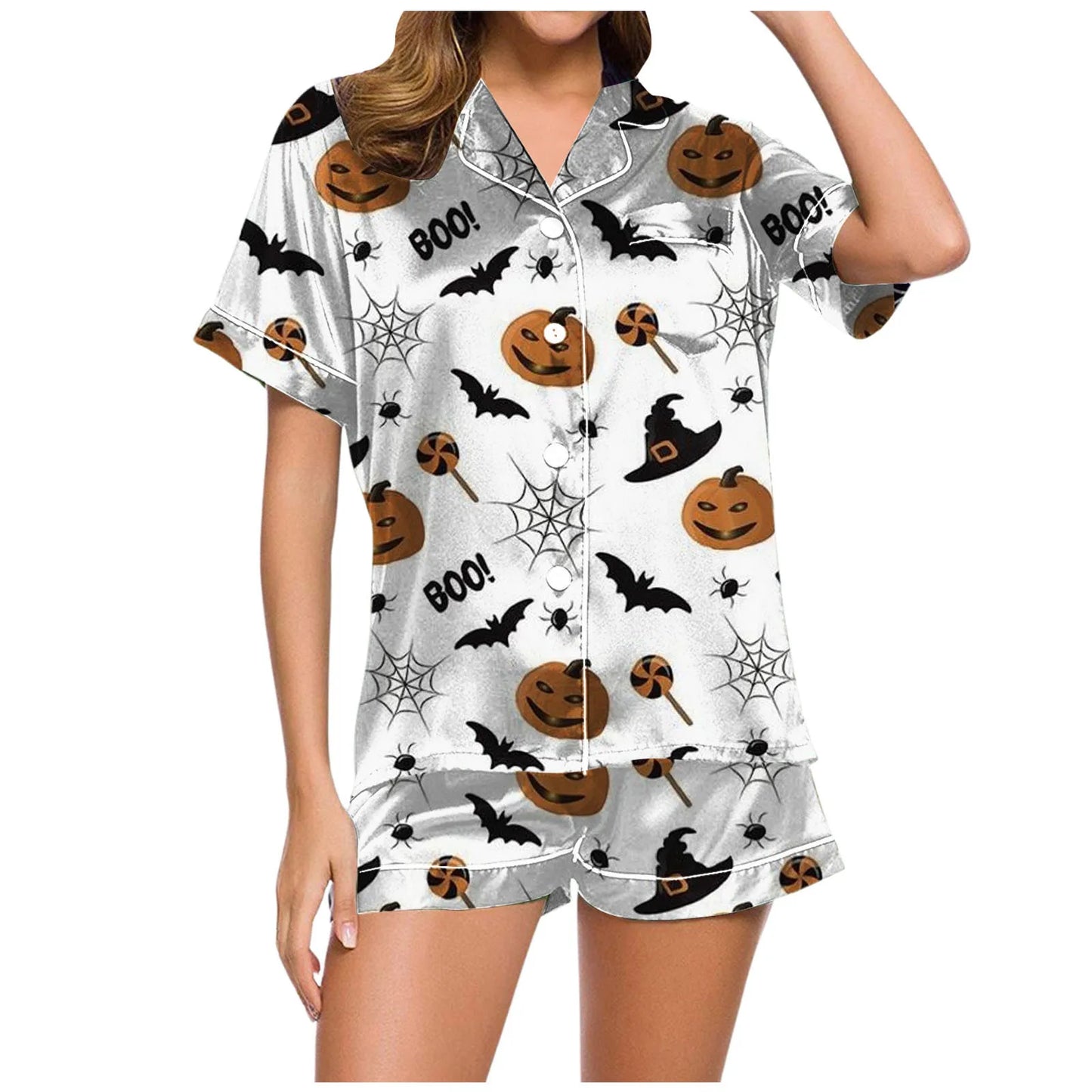 2024 hot 2 pieces Pajamas Shorts Set Pants Set for Women Ladies Casual Halloween pumpkin Printed Loungewear comfortable sets