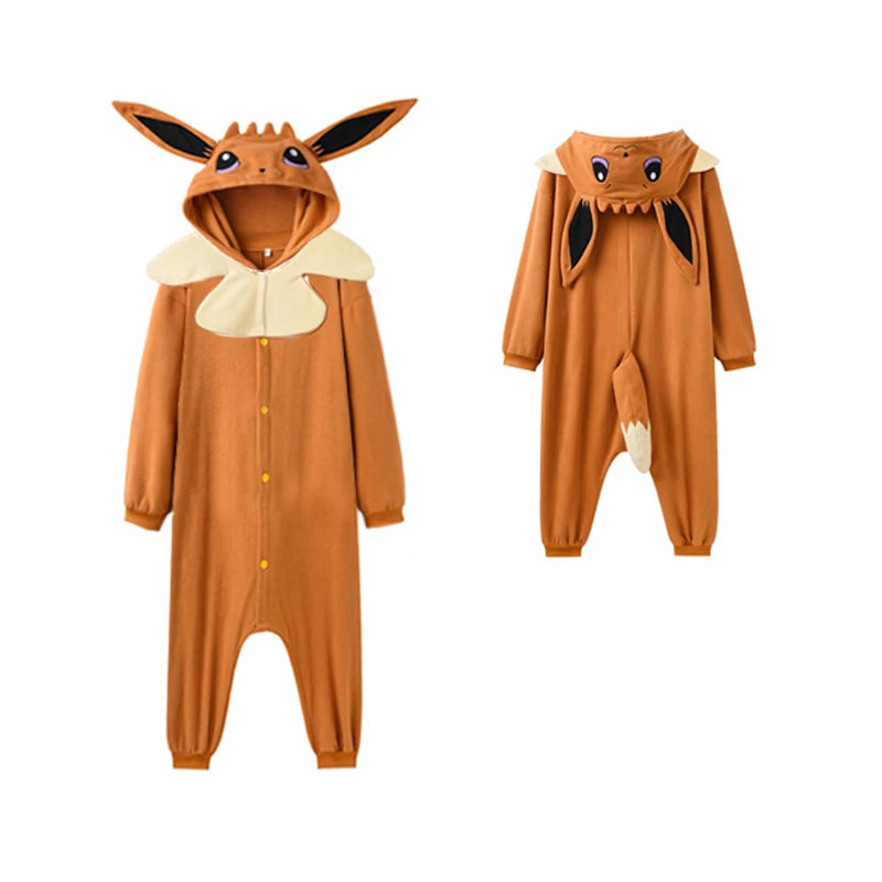 Poemon Onesies Eevee Cosplay Costume Women Kigurumi Cartoon Pajamas Animal One-Piece Full Body Pijama Christmas Halloween Gift