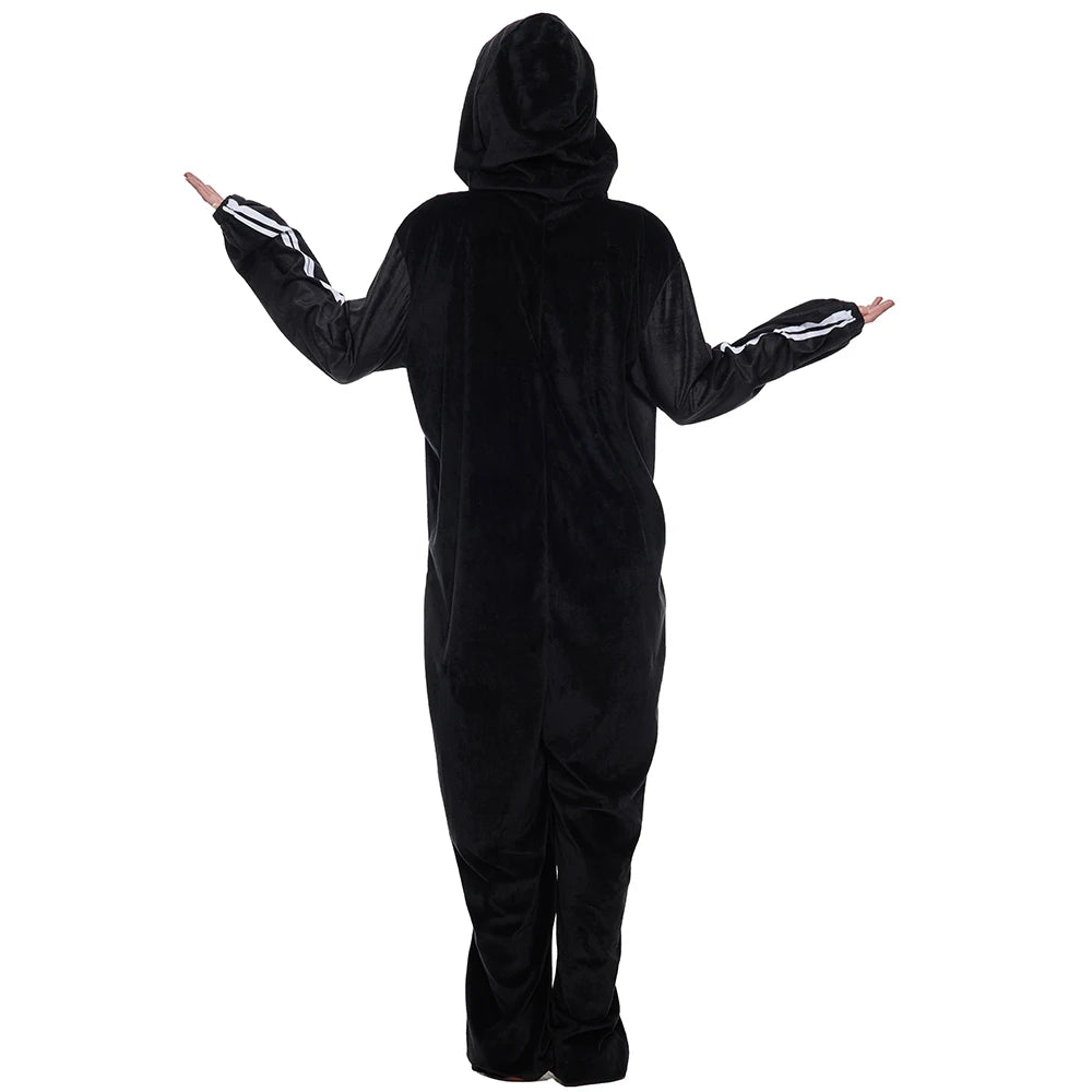 Eraspooky Adult Skeleton Pajamas Women Onesie Hooded Men Sleepwear Halloween Costume Couple Jumpsuits Carnival Purim Fancy Dress