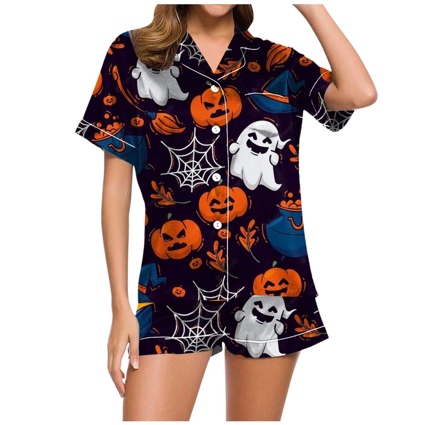 2024 hot 2 pieces Pajamas Shorts Set Pants Set for Women Ladies Casual Halloween pumpkin Printed Loungewear comfortable sets