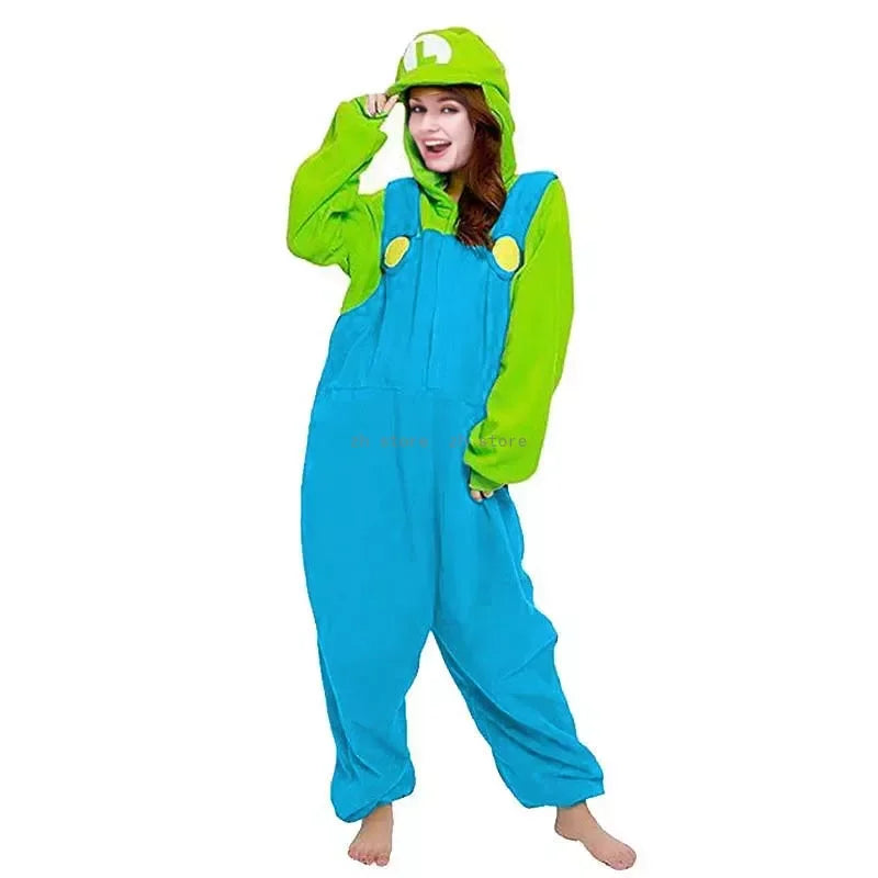 Super Mari0 LUIGI Yoshi Onesie Frog Cosplay Costume Kigurumi Halloween Christmas Fleece Pajama LOVERS Full Body Homewear GIFT