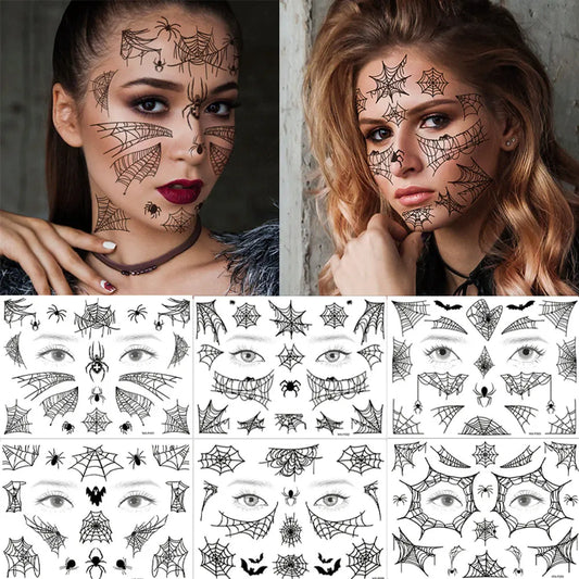 Spider Web Face Tattoo Stickers Black Style Body Makeup Waterproof Temporary Tattoos for Halloween Fake Tattoo