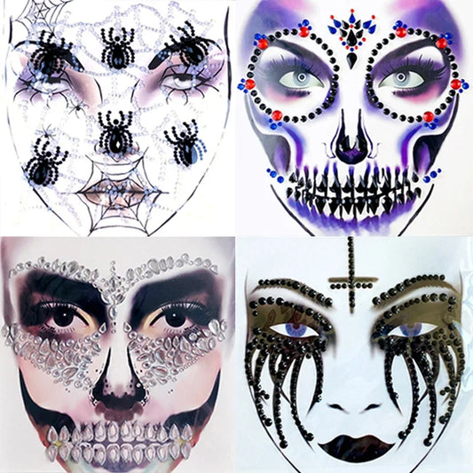 Halloween Series 3D Spider Terror Face Crystal Stickers Party Horror Grimace Decorations Acrylic Drill Temporary Tattoo Stickers