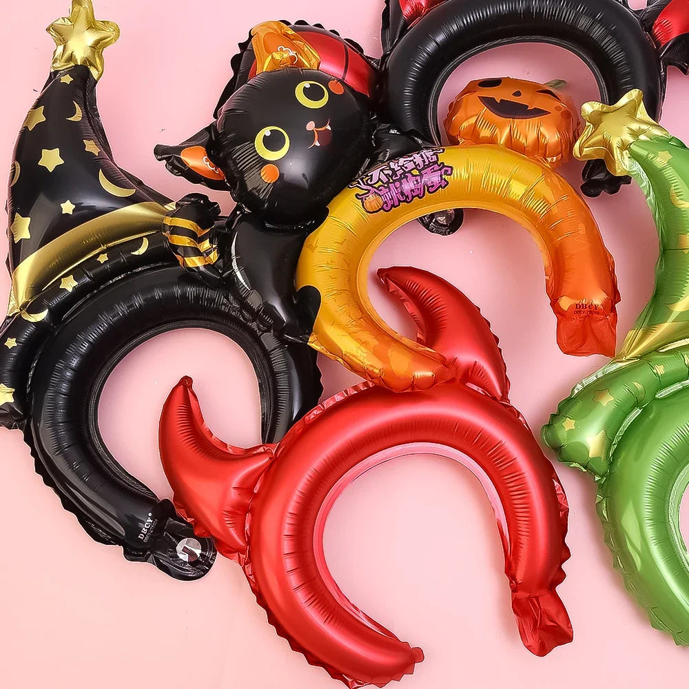 30-5Pcs Cartoon Halloween Balloon Headbands Bat Pumpkin Tiara Balloon Toy Kids Birthday Halloween Party Decoration Photo Props