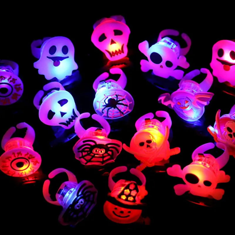 Halloween LED Flashing Light Ring Horror Pumpkin Ghost Spider Glow Finger Rings for Kids Trick Party Cosplay Supplies Party Gift