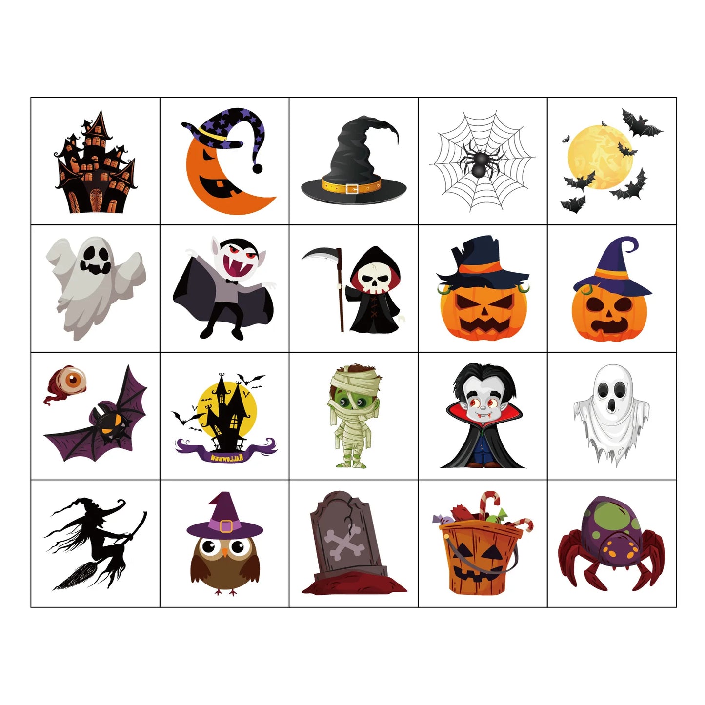 20Pcs/set Halloween Temporary Tattoo Stickers Pumpkin Bat Candy Ghost Fake Tattoos Stickers Waterproof Funny For Kids Gift