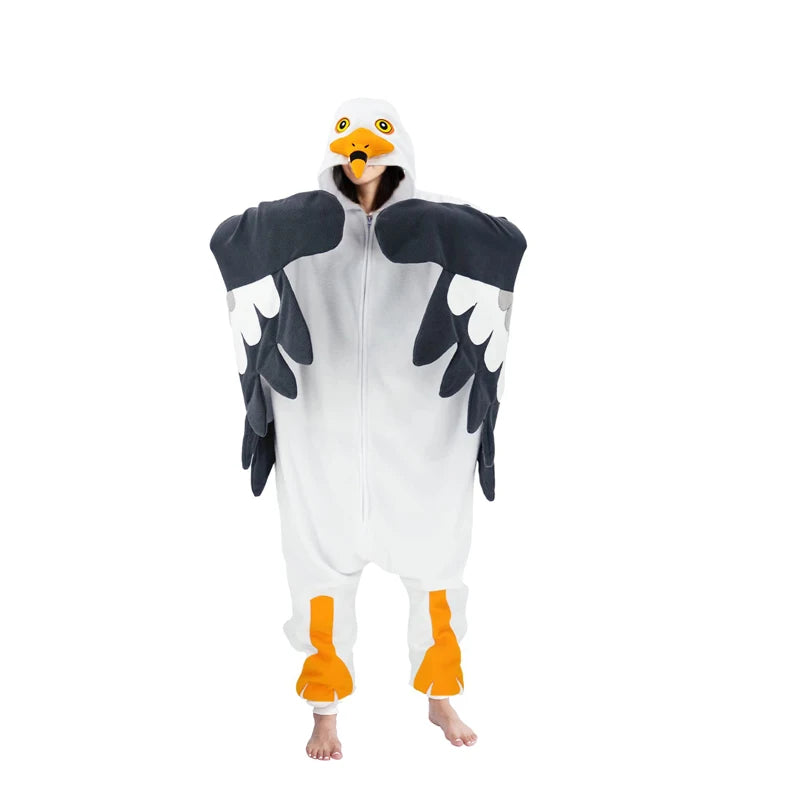 Adult Seagull Zipper Animal Kigurumi wool one-piece pajamas party cartoon costumes Halloween party Cosplay one-piece pajamas