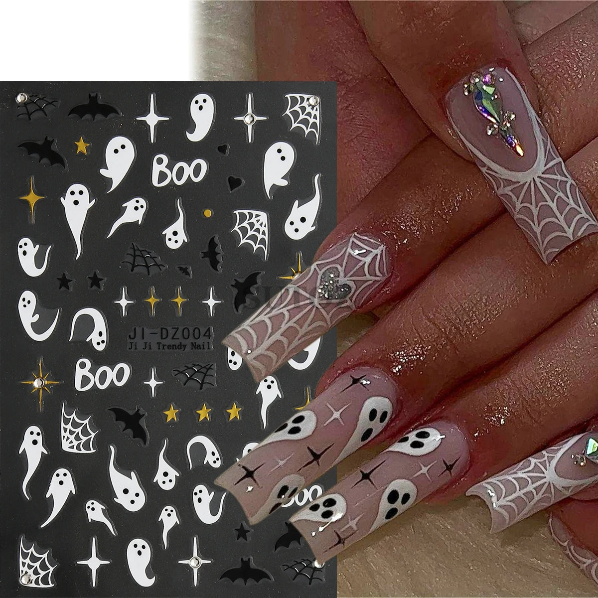 5D Embossed Ghost Nail Art Stickers Halloween Cartoon Pumpkin Skull Nail Decals Spider Web Daisy Sliders For Manicure NTJI-5D131