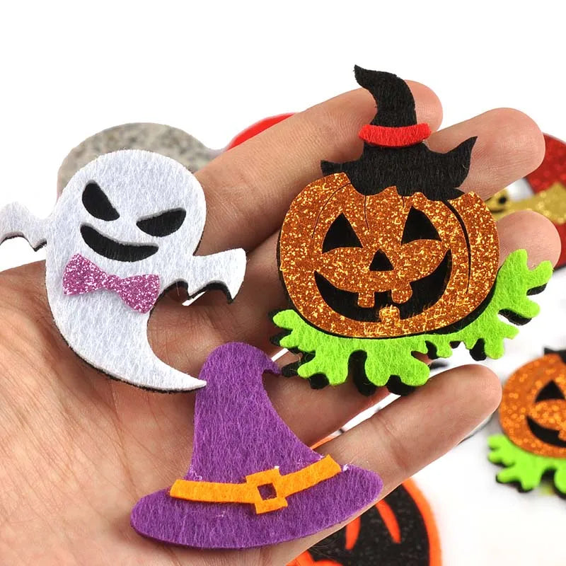 10Pcs 4-9cm Cartoon Ghost/Bat/Spider/Pumpkin Felt Fabric Halloween Patches Appliques For Sewing Supplies Clothes DIY Decor C4133