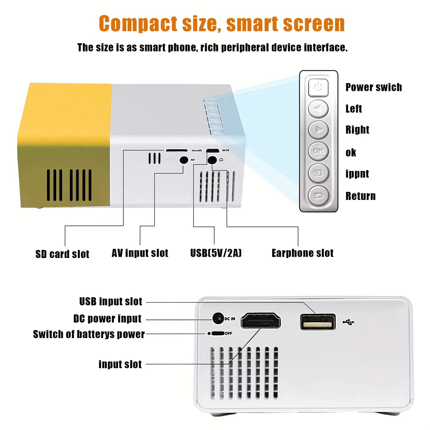 M100 HD Mini Projector Suitable Home Theater Outdoor Camp Compatible HD TV USB SD Stand Christmas Halloween Thanksgiving Gifts